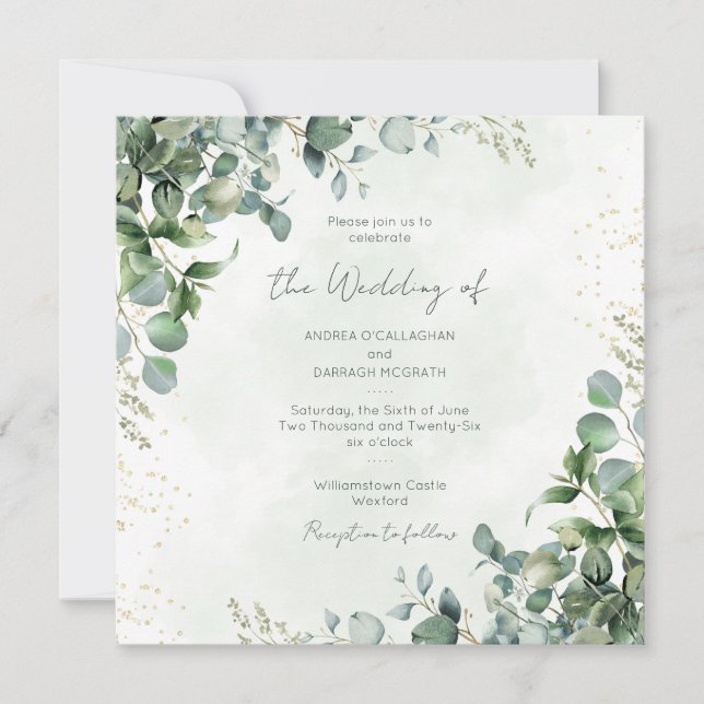 Eucalyptus Greenery Wedding Invitation Square 1001 Inbjudningar (Framsida)