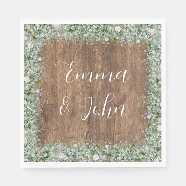Eucalyptus Greenery Wedding Napkin | Rustic Pappersservett (Framsidan)