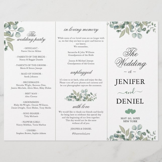 Eucalyptus Greenery Wedding Programme  (Framsida)