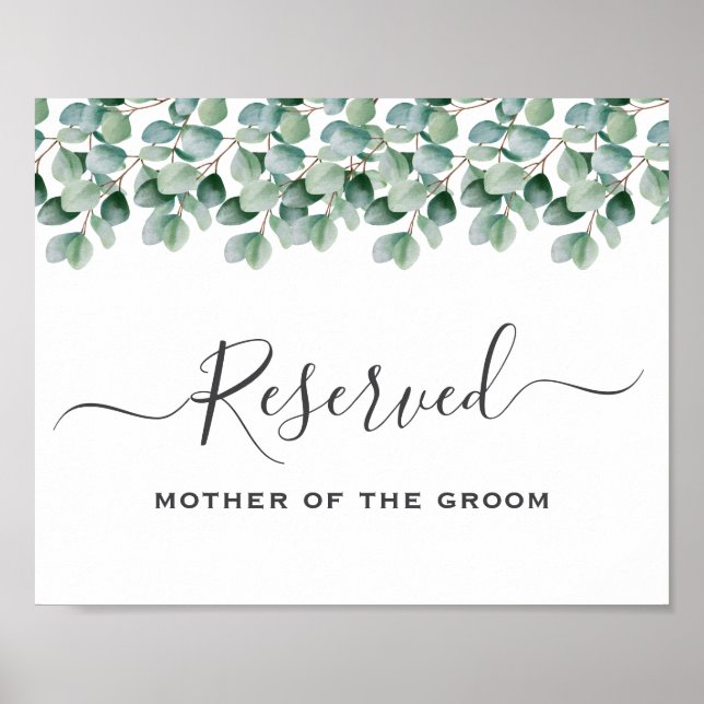 Eucalyptus Greenery  Wedding reserved sign Poster (Framsidan)