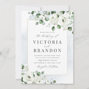 Eucalyptus greenery white blommigt rustic bröllop inbjudningar
