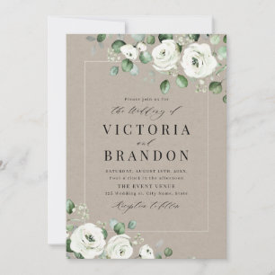 Eucalyptus greenery white blommigt rustic bröllop inbjudningar
