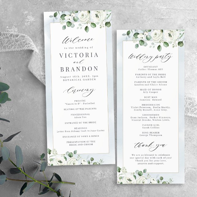 Eucalyptus Greenery white blommigt rustic bröllop Program (Eucalyptus Greenery white floral rustic wedding Program)