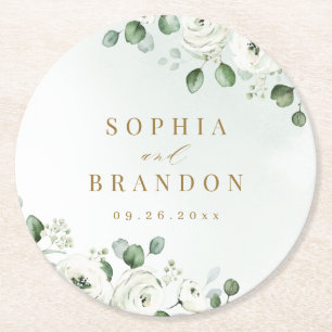 Eucalyptus Greenery white blommigt rustic bröllop Underlägg Papper Rund