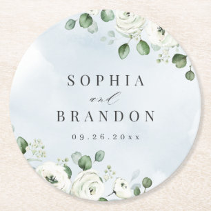 Eucalyptus Greenery white blommigt rustic bröllop Underlägg Papper Rund