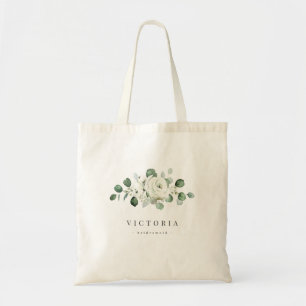 Eucalyptus Greenery white blommigt rustik brudesma Tygkasse