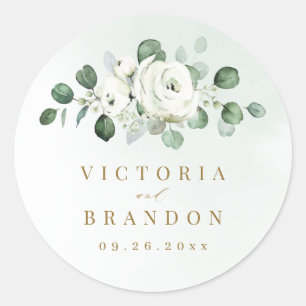 Eucalyptus Greenery white blommigt rustik monogram Runt Klistermärke