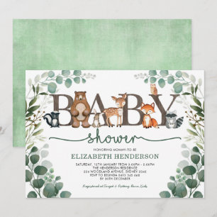 Eucalyptus Greenery Woodland Animals Baby Shower Inbjudningar