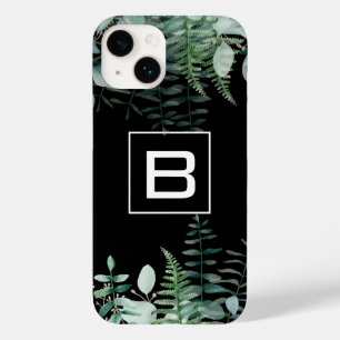 Eucalyptus greenery woodland ferns monogram svart