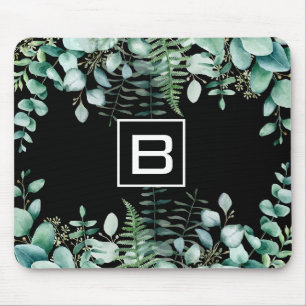 Eucalyptus greenery woodland ferns monogram svart musmatta