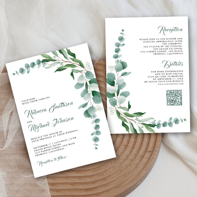 Eucalyptus-gren Allt i ett QR-kod Bröllop Inbjudningar (Skapare uppladdad)