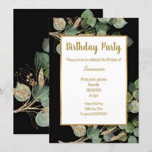 Eucalyptus Gren Grönt Guld Trim Birthday Inbjudningar