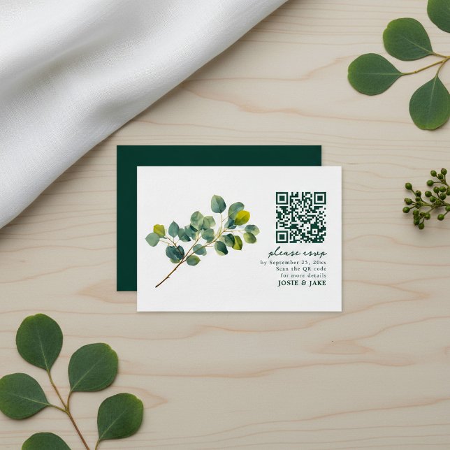 Eucalyptus gren löv bröllop OSA djurutrymme Tilläggskort (Eucalyptus branch leaves wedding rsvp enclosure.)