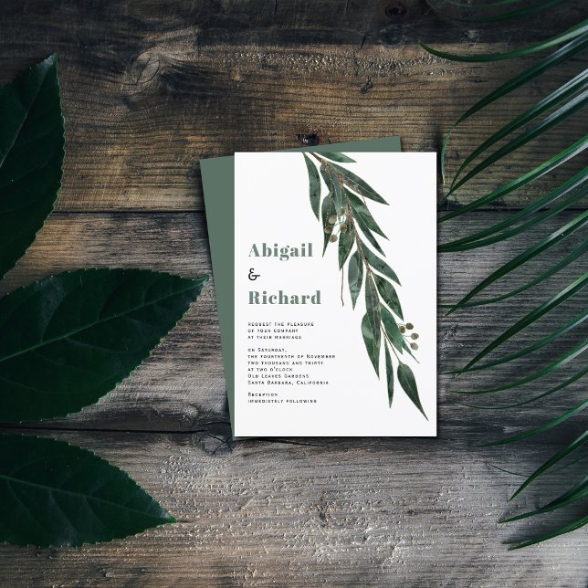 Eucalyptus gren med löv vinterbröllop inbjudningar (Skapare uppladdad)