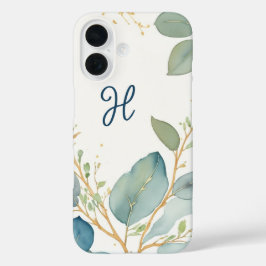 Eucalyptus gren monogram elegant i vattenfärg