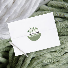 Eucalyptus gren och blommor, typografi bröllop runt klistermärke