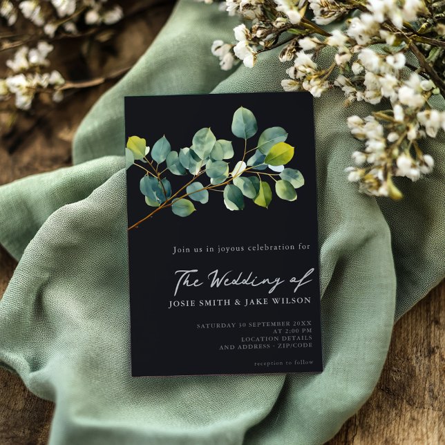Eucalyptus gren och grönt löv bröllop inbjudningar (Eucalyptus branch and green leaves wedding invitation)
