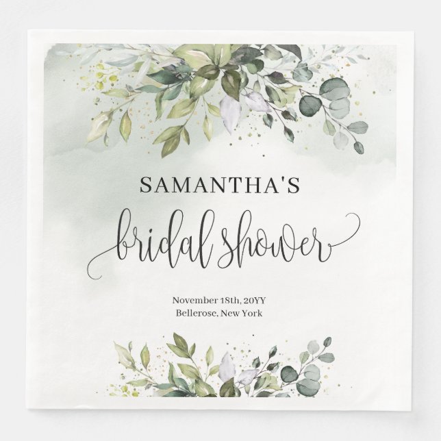 Eucalyptus grenery guld Möhippa napkins Pappersservett (Framsida)