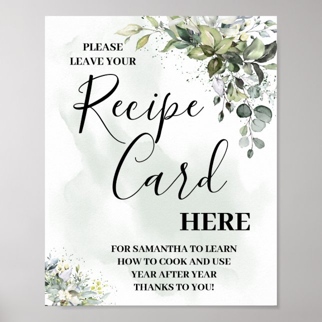 Eucalyptus grenery succulent recept card poster (Framsidan)