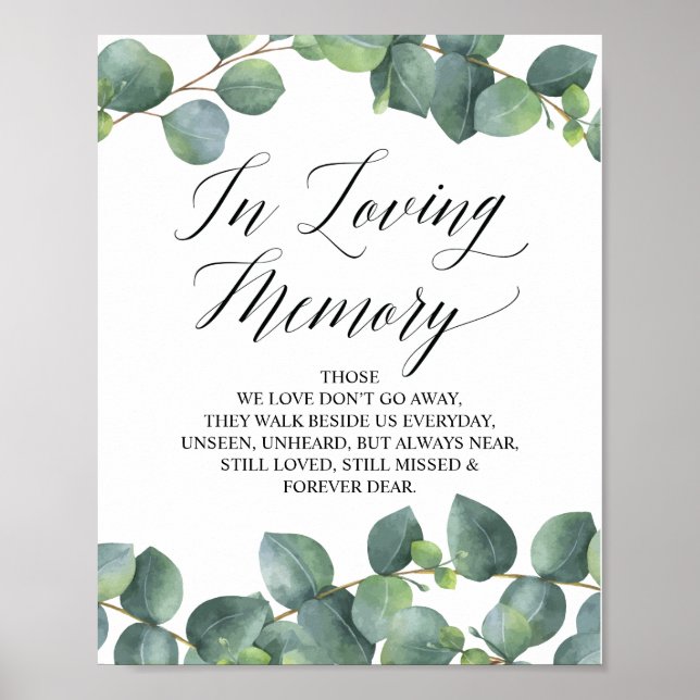 Eucalyptus Grey in Loving Memory Memorial Sign Poster (Framsidan)