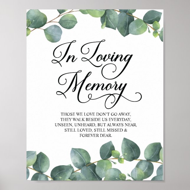 Eucalyptus Grey in Loving Memory Memorial Sign Poster (Framsidan)