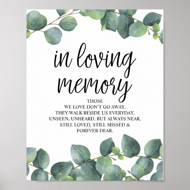 Eucalyptus Grey in Loving Memory Memorial Sign Poster (Framsidan)