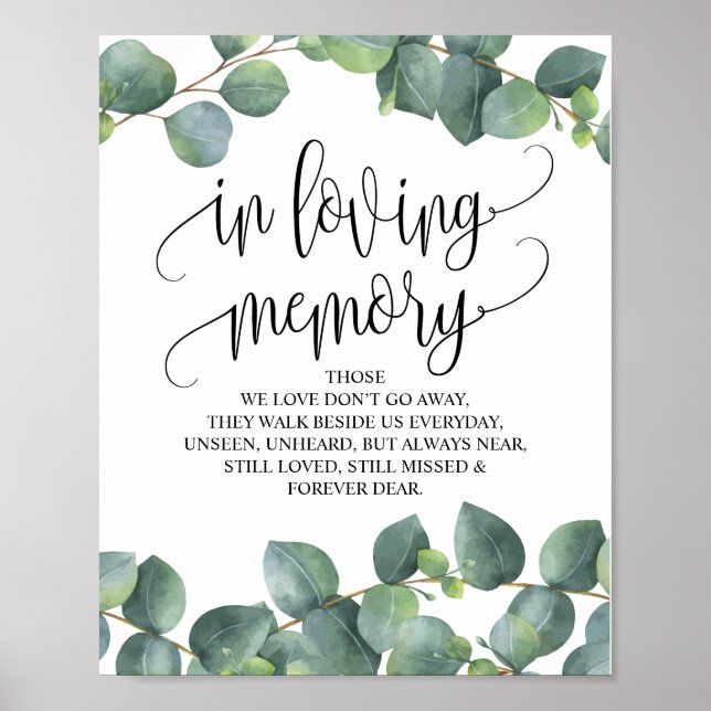 Eucalyptus Grey in Loving Memory Memorial Sign Poster (Framsidan)