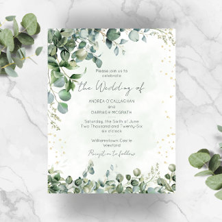 Eucalyptus Grön & Guld Bröllopsinbjudan 1001 Inbjudningar