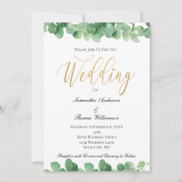 Eucalyptus Grön Guld Script Elegant Bröllop Inbjudningar