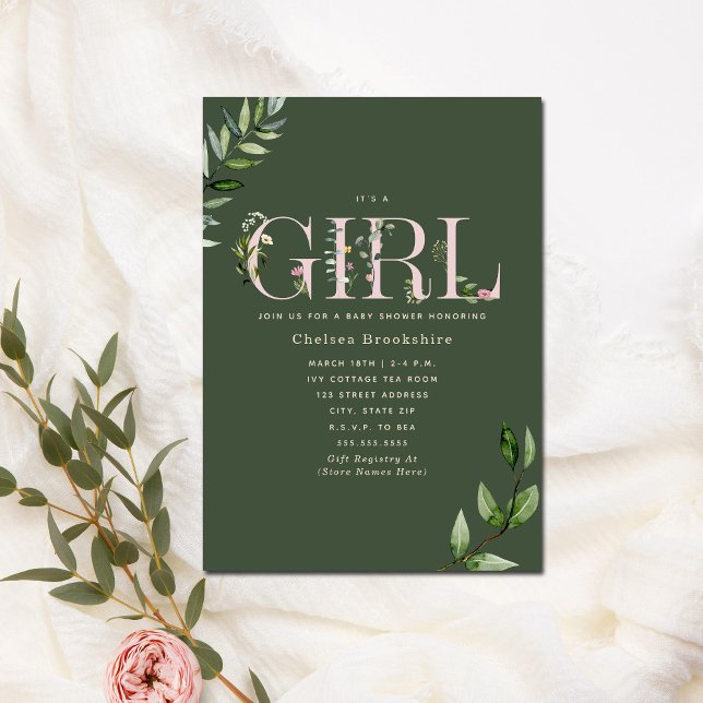 Eucalyptus Grön Rosa Flickor Barnkalas Inbjudningar (Skapare uppladdad)
