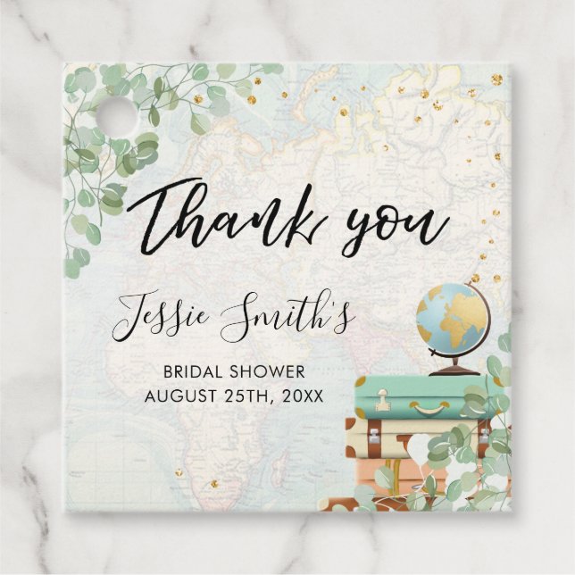 Eucalyptus Grönhet Resa Bröllopsdusch  Gåvor Etiketter (Framsida)