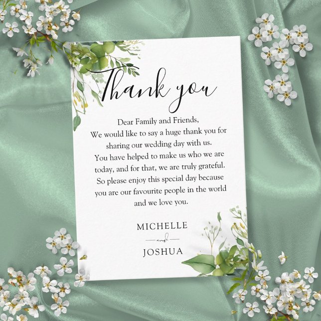 Eucalyptus Grönska Elegant Bröllop Tack Placeringskort (Eucalyptus Greenery Elegant Wedding Thank You Place Card)