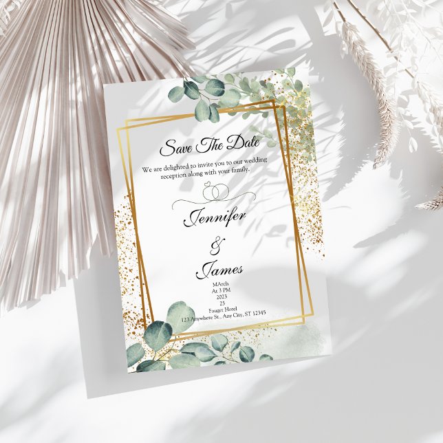 Eucalyptus Grönska guld Bröllopsinbjudan  Inbjudningar (Greenery wedding invitation)