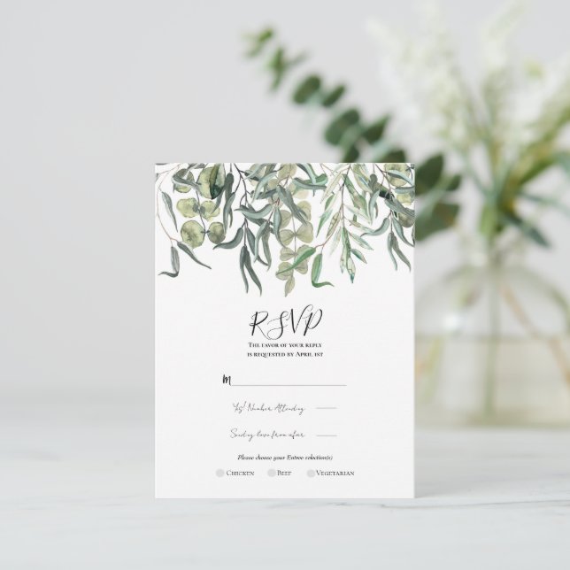 Eucalyptus grönska Minimal bröllop RSVP  Inbjudningar (Stående Fram)
