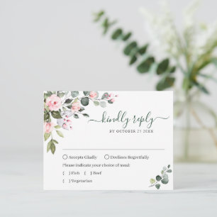 Eucalyptus Grönska Rosor Bröllop RSVP-kort Vykort