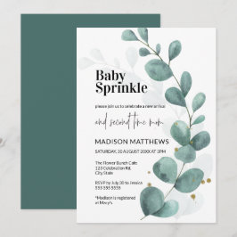 Eucalyptus Grönska Watercolor Baby Sprinkle Inbjudningar