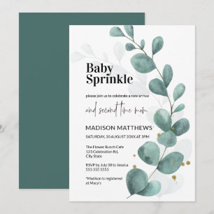 Eucalyptus Grönska Watercolor Baby Sprinkle Inbjudningar