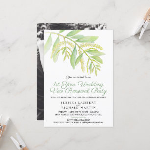 Eucalyptus grönt 1st bröllop vow förnyelse party inbjudningar
