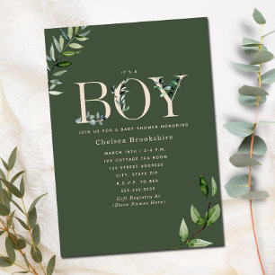Eucalyptus Grönt Beige Boy Shower-inbjudan Inbjudningar
