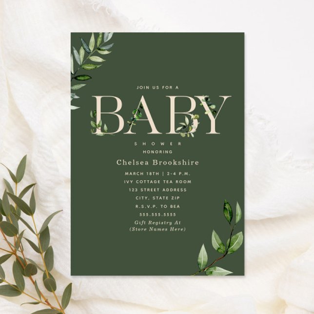Eucalyptus Grönt Beige Neutralt Baby Shower Inbjudningar (Skapare uppladdad)