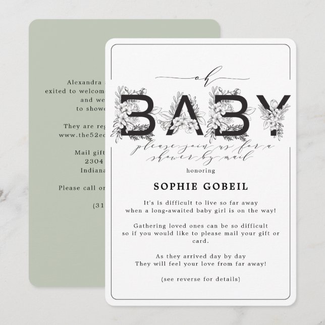 Eucalyptus Grönt Blommigt efter babyskor för e-pos Inbjudningar (Fram/baksida)