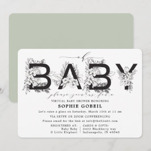 Eucalyptus Grönt Blommigt VIRTUTAL Baby Shower Inbjudningar