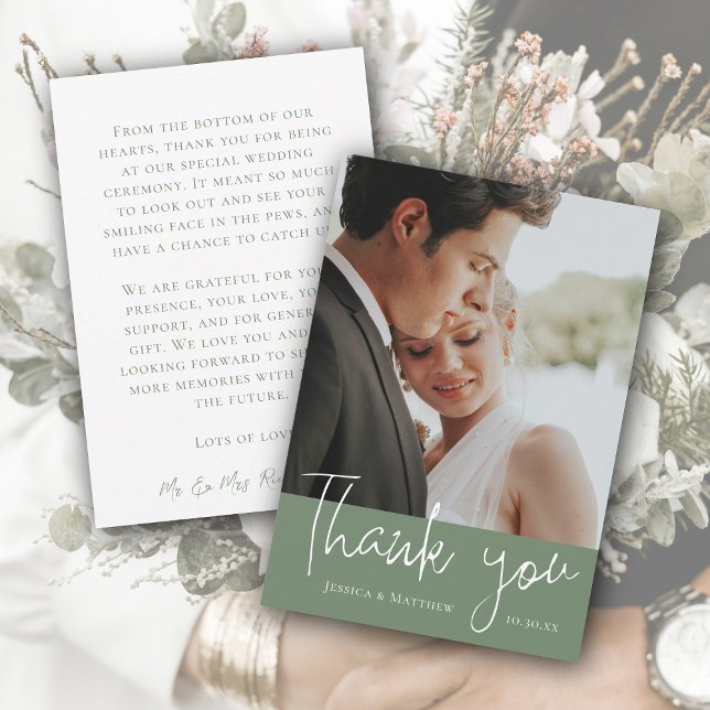 Eucalyptus Grönt Bröllop Photo Tackto You Card Tack Kort (Eucalyptus Green Wedding Photo Thank You Card)