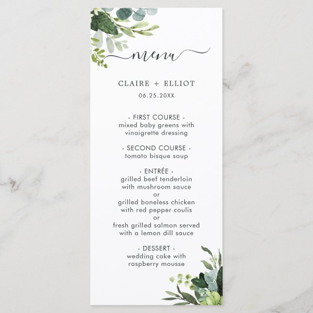 Eucalyptus Grönt Foliage Menu Card Meny (Framsida)