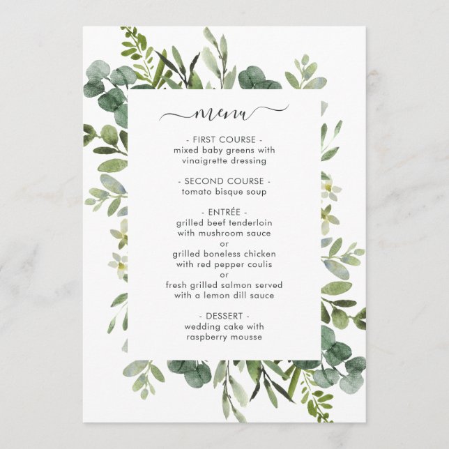 Eucalyptus Grönt Foliage Menu Card Meny (Framsida)