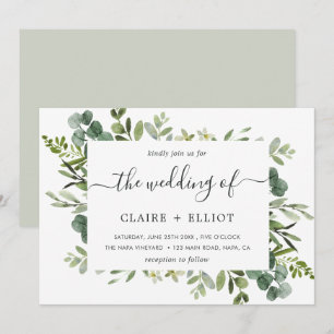 Eucalyptus Grönt Foliage Rectangle Ram Bröllop Inbjudningar