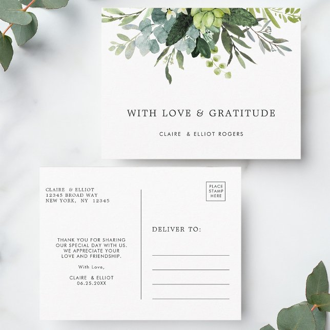 Eucalyptus Grönt Foliage Tack Vykort (Front & Back)