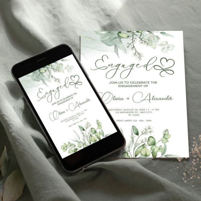 Eucalyptus Grönt Förlovning Card, Unik Bröllop Inbjudningar (Eucalyptus Green Engagement Card, Unique Wedding Invitation)