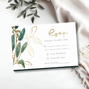 EUCALYPTUS GRÖNT GOLD FOIL FOLIAGE BRÖLLOP OSA E TILLÄGGSKORT