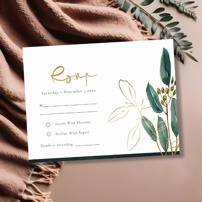 EUCALYPTUS GRÖNT GOLD FOIL FOLIAGE BRÖLLOP OSA TILLÄGGSKORT (Skapare uppladdad)